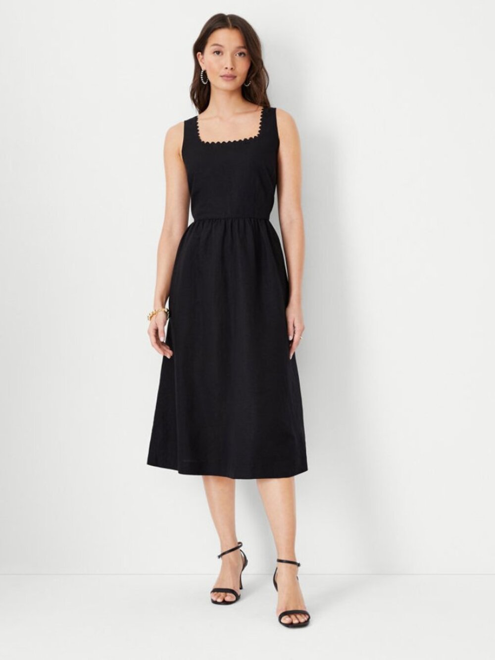 Ann Taylor Scalloped Linen Blend Flare Dress